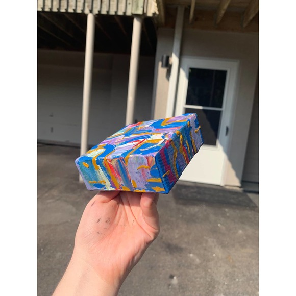 Handmade Yellow Mini Original Painting, Mini Canvas Painting, Office Art - Picture 6 of 8